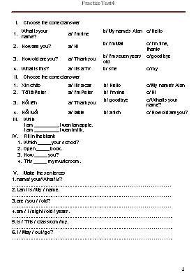 Đề kiểm tra môn Tiếng Anh Lớp 2 - Đề 4